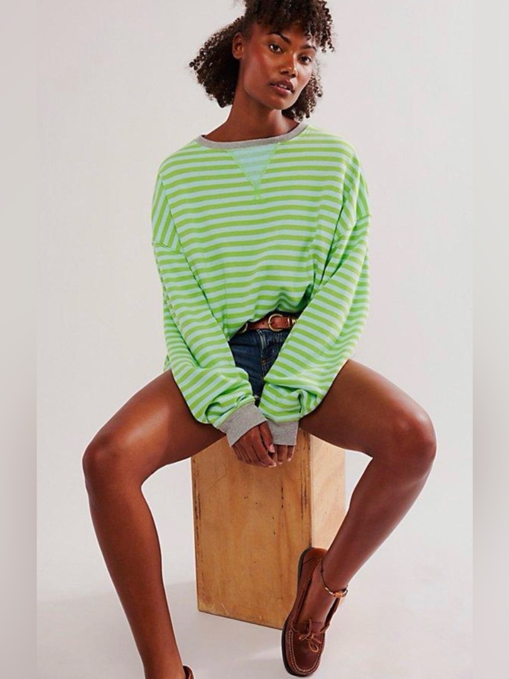 We The Free by Free People Striped Women's Crewneck Sweatshirt in size M - Picture 2 of 10